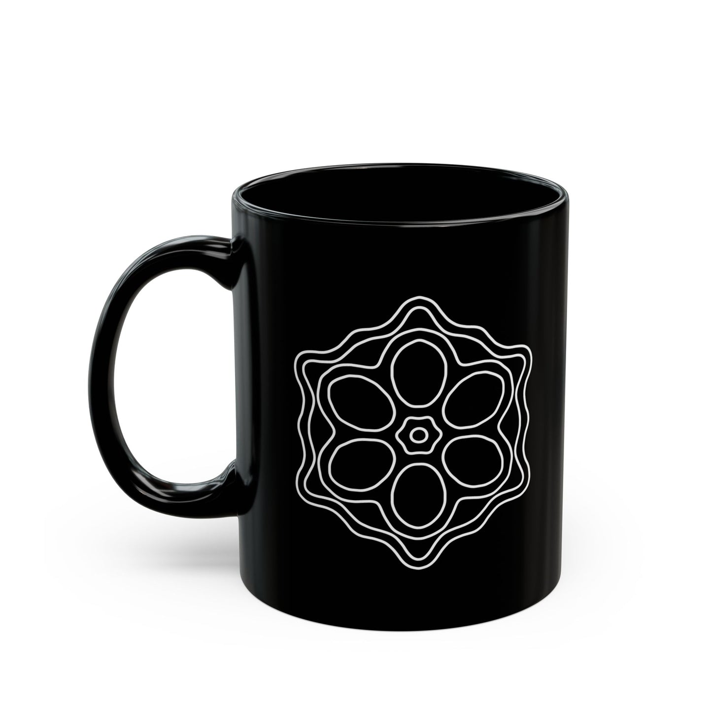 Elegant Black Mug with Floral Design, Perfect for Coffee Lovers, Gift for Moms, Yoga Enthusiasts, and Home Decor, 11oz or 15oz