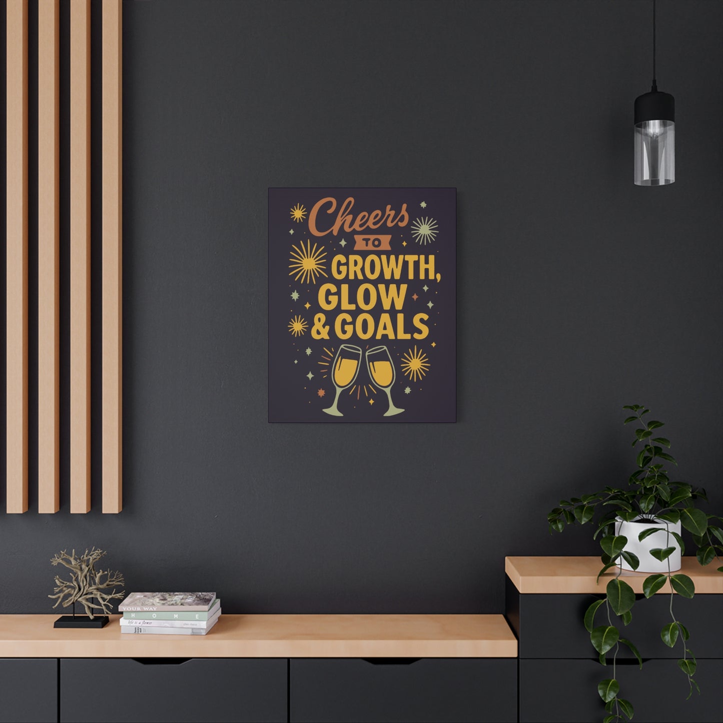 Cheers to Growth Canvas Wall Art, Motivational Decor, Inspirational Print for Home, Office, Gift for Graduates, New Year Vibes