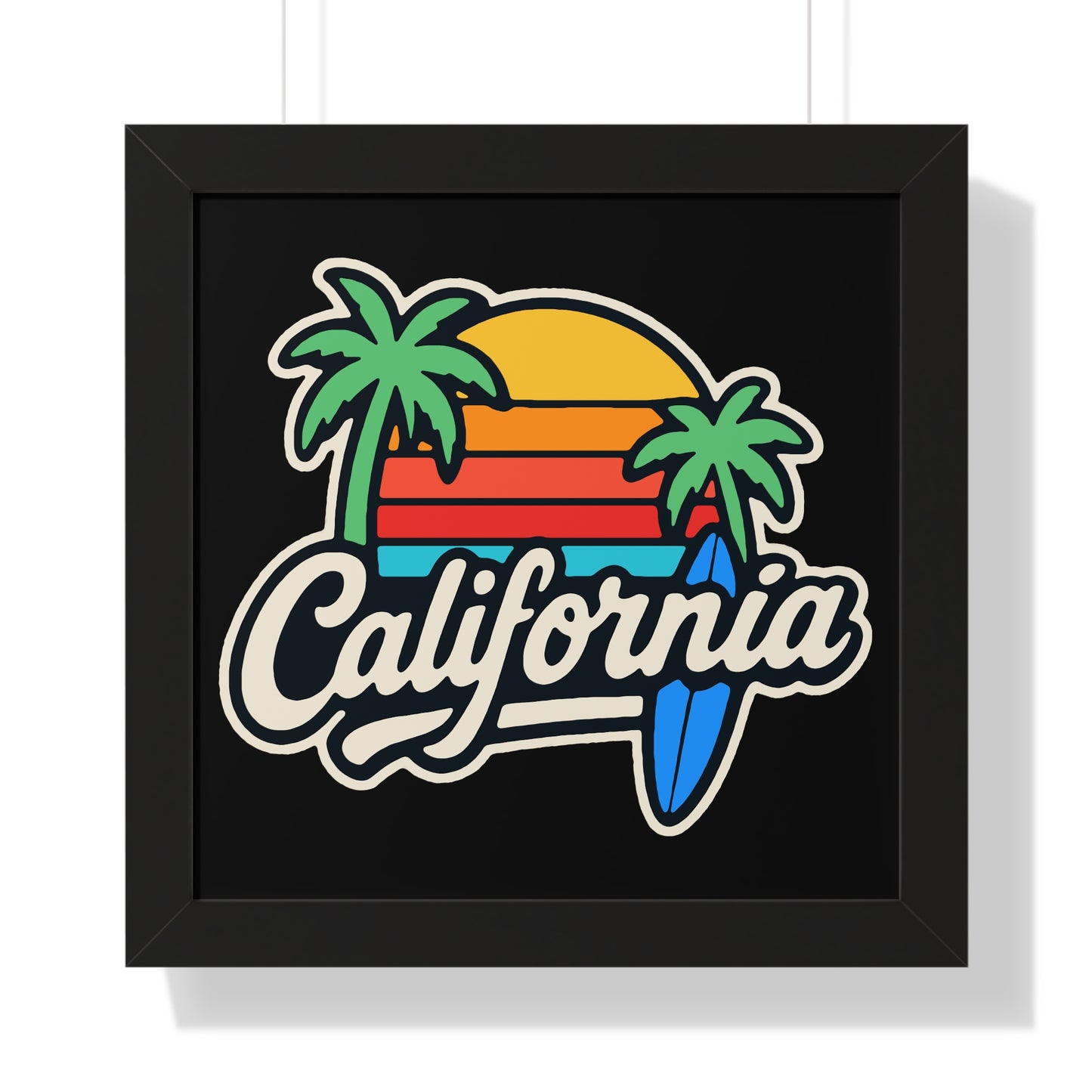 California Sunset Framed Poster, Beach Wall Art, Home Decor, Tropical Vibes, Gift for Surf Lovers