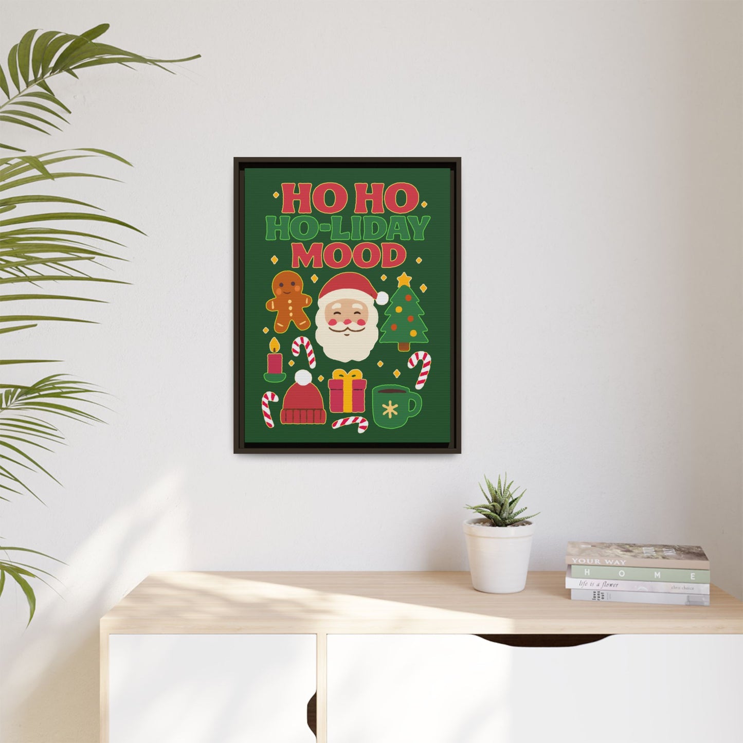 Framed Canvas Art, Festive Holiday, Cheerful Wall Art for Christmas, Santa Decor, Ho Ho Ho Seasonal Gift, Holiday Mood Wall Art