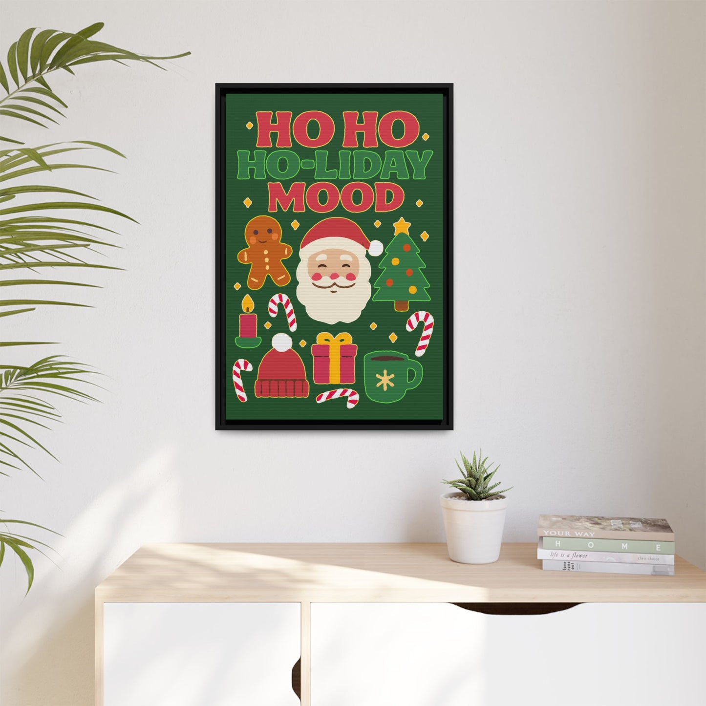Framed Canvas Art, Festive Holiday, Cheerful Wall Art for Christmas, Santa Decor, Ho Ho Ho Seasonal Gift, Holiday Mood Wall Art