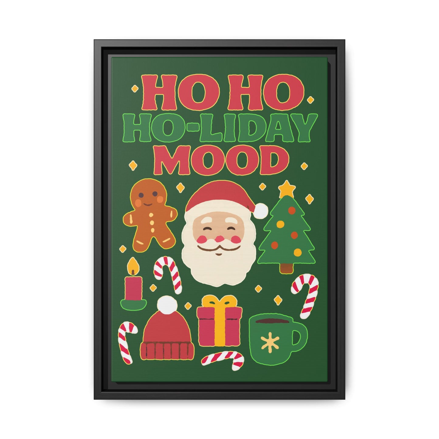 Framed Canvas Art, Festive Holiday, Cheerful Wall Art for Christmas, Santa Decor, Ho Ho Ho Seasonal Gift, Holiday Mood Wall Art