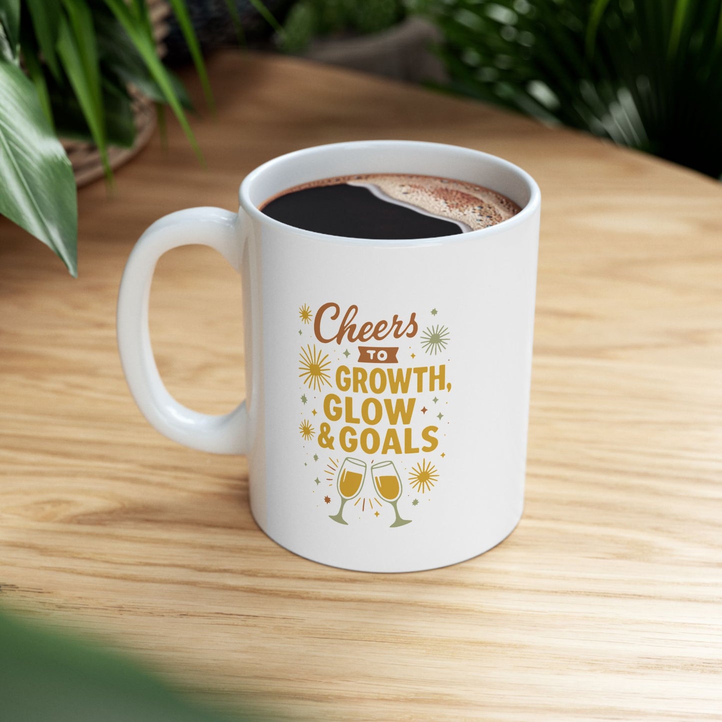 Cheers to Growth Ceramic Mug, Motivational Cup, Self-Improvement Gift, Office Mug, Inspirational Drinkware, Goal-Setting