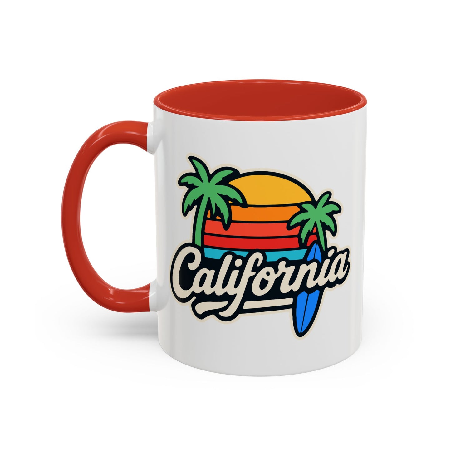 California Surf Vibes Accent Coffee Mug - Great for Beach Lovers, Gift for Surfers, Vacation Memento, Summer Collections, Retro Style