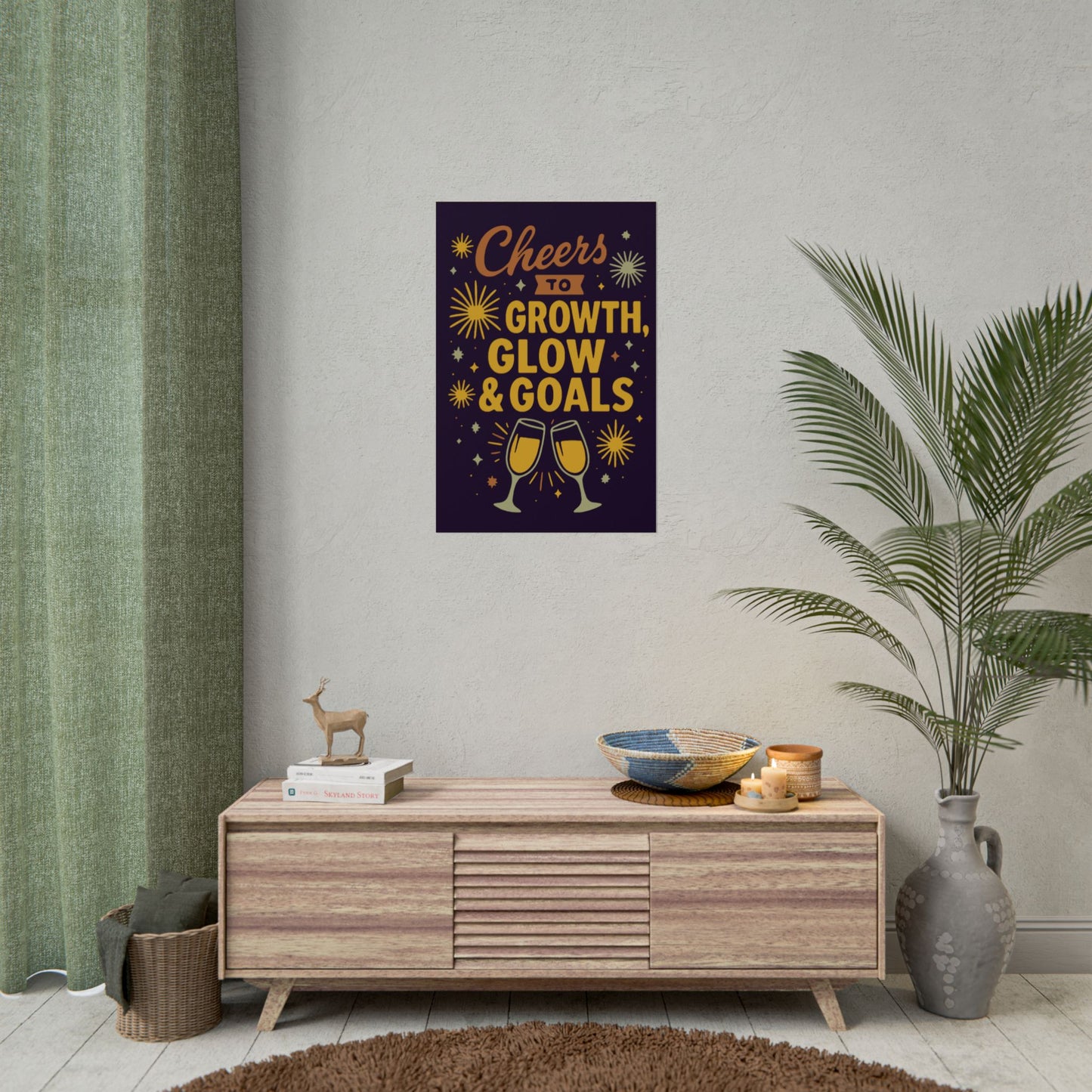 Celebratory Motivational Poster, Cheers to Growth Glow & Goals Print, Inspirational Wall Art, Goal Setting Motivation Decor, New Year Vibes