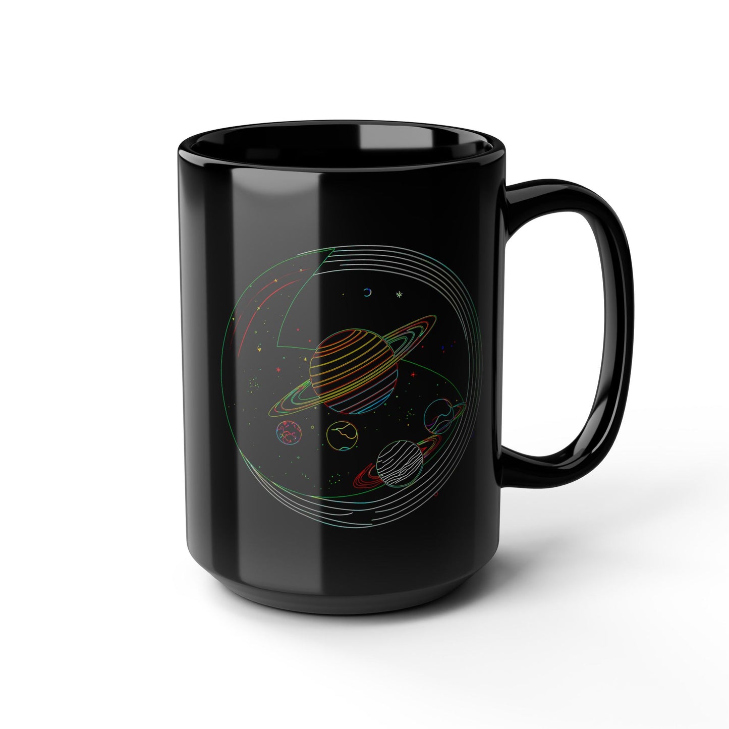 Cosmic Design Black Mug, Galactic Ceramic Coffee Cup for Space Lovers, Unique Gift for Astronomers, Birthday, Science Enthusiasts