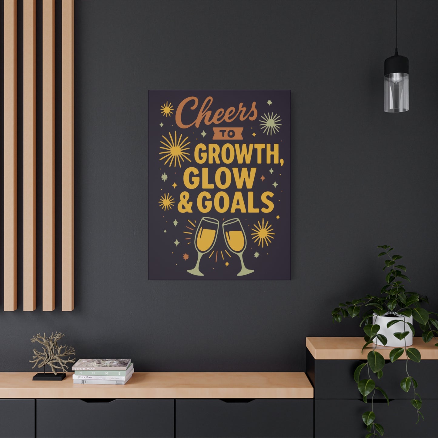 Cheers to Growth Canvas Wall Art, Motivational Decor, Inspirational Print for Home, Office, Gift for Graduates, New Year Vibes