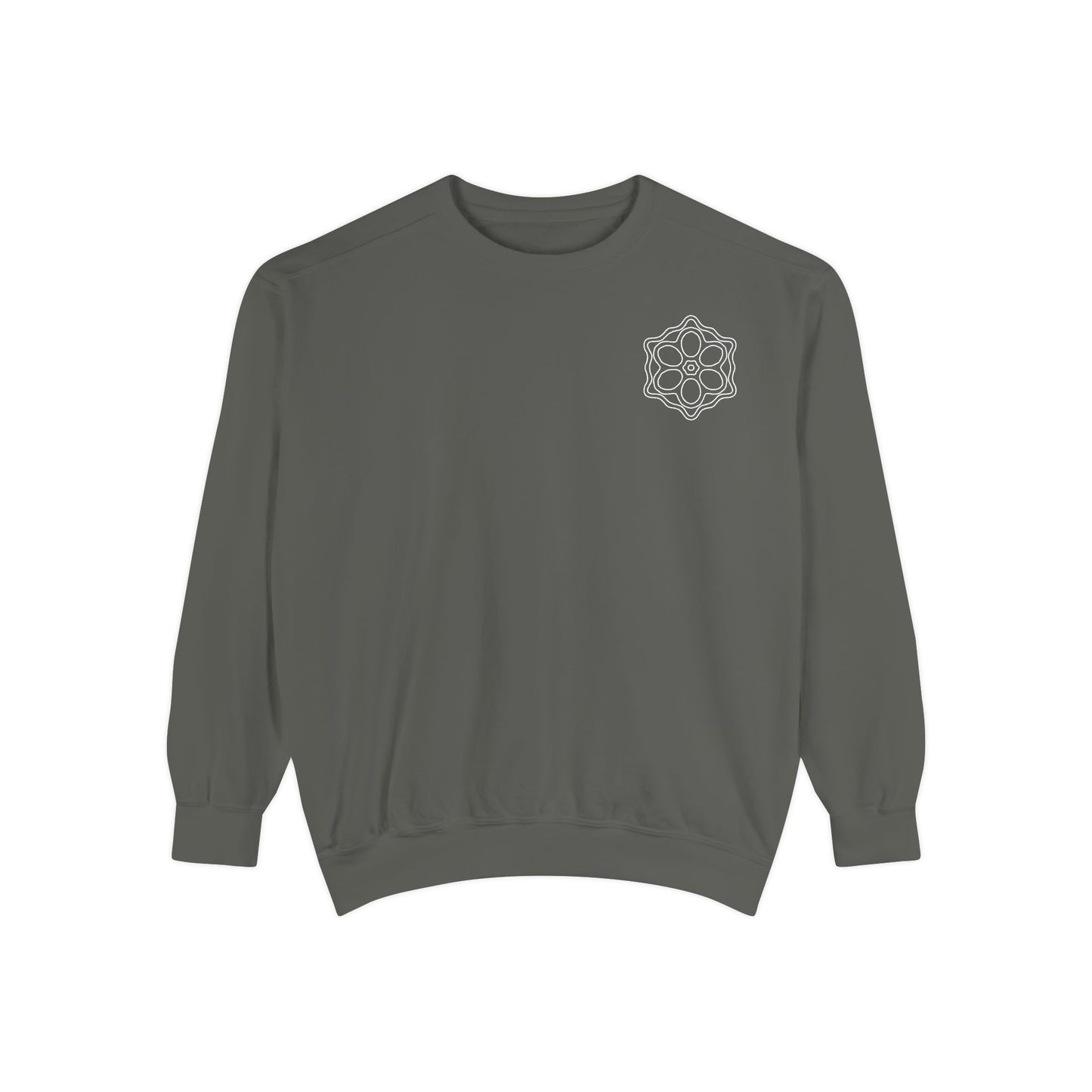 Garment-Dyed Sweatshirt with Elegant Floral Design, Cozy Unisex Sweater, Fashionable Casual Wear, Gift for Her, Perfect for Spring Style