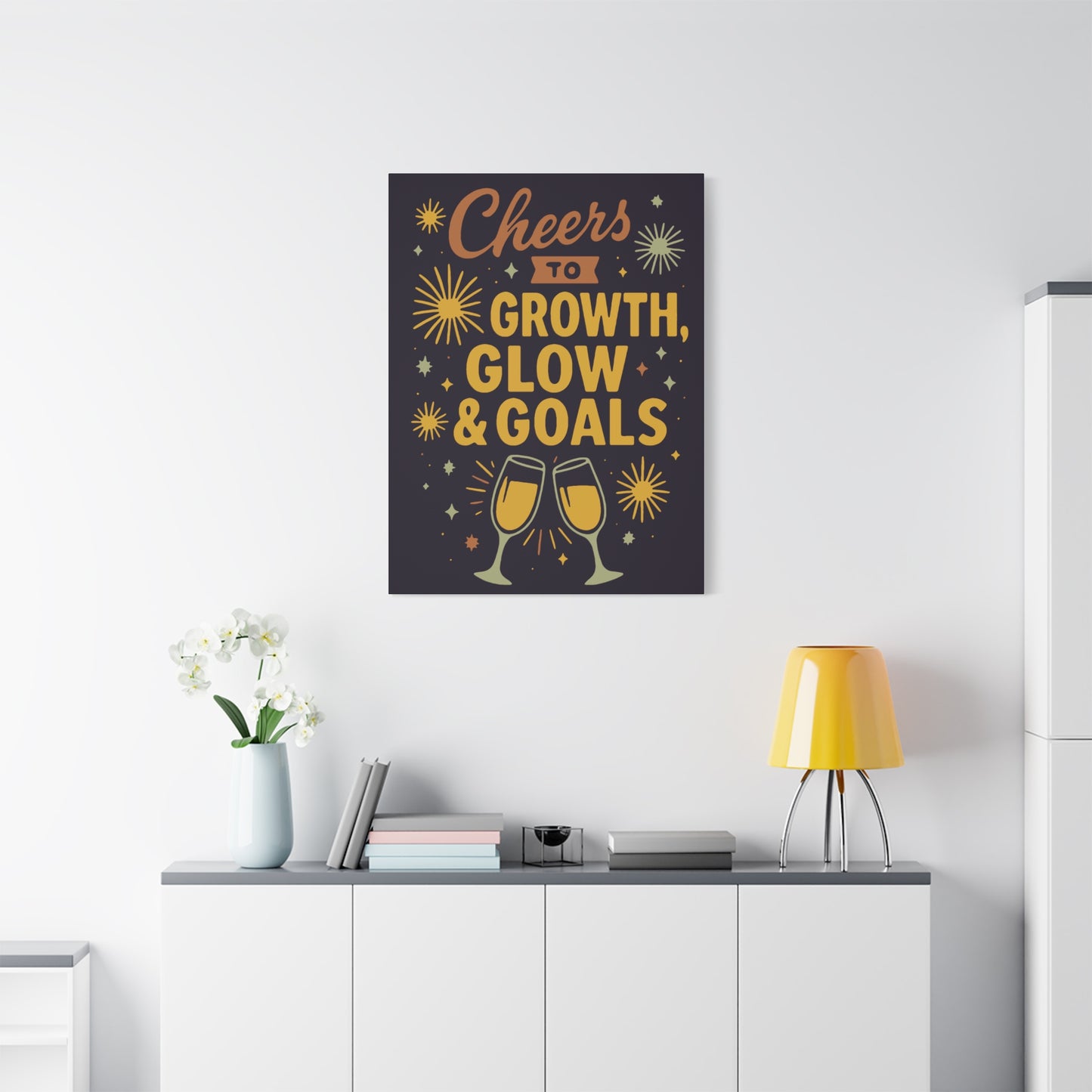 Cheers to Growth Canvas Wall Art, Motivational Decor, Inspirational Print for Home, Office, Gift for Graduates, New Year Vibes
