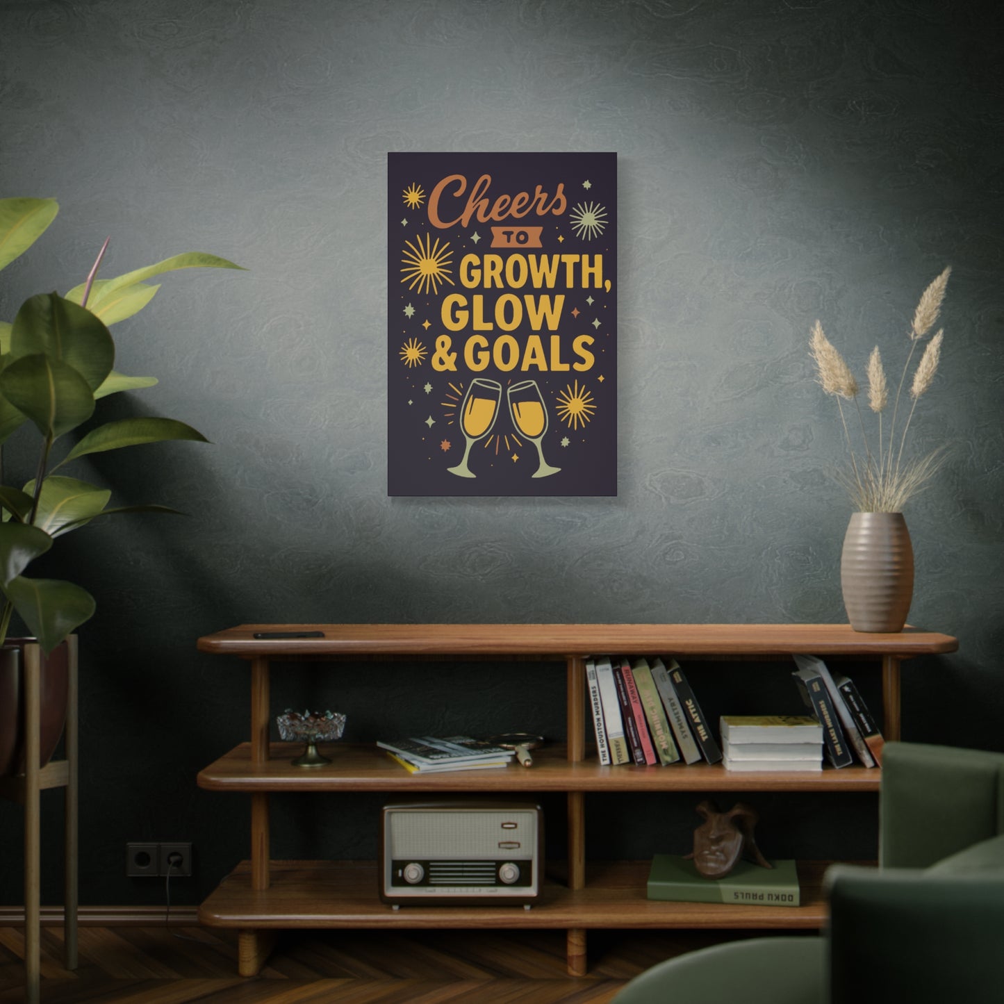 Cheers to Growth Canvas Wall Art, Motivational Decor, Inspirational Print for Home, Office, Gift for Graduates, New Year Vibes