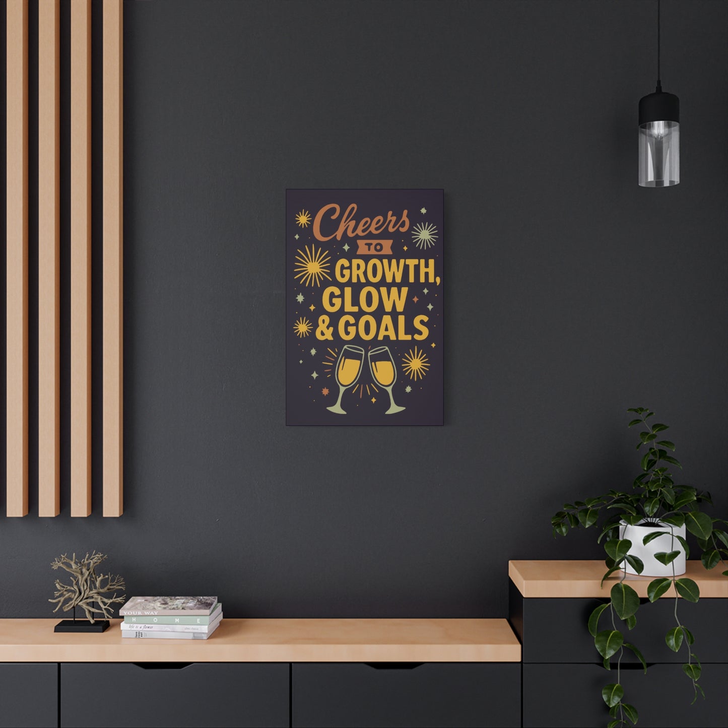 Cheers to Growth Canvas Wall Art, Motivational Decor, Inspirational Print for Home, Office, Gift for Graduates, New Year Vibes