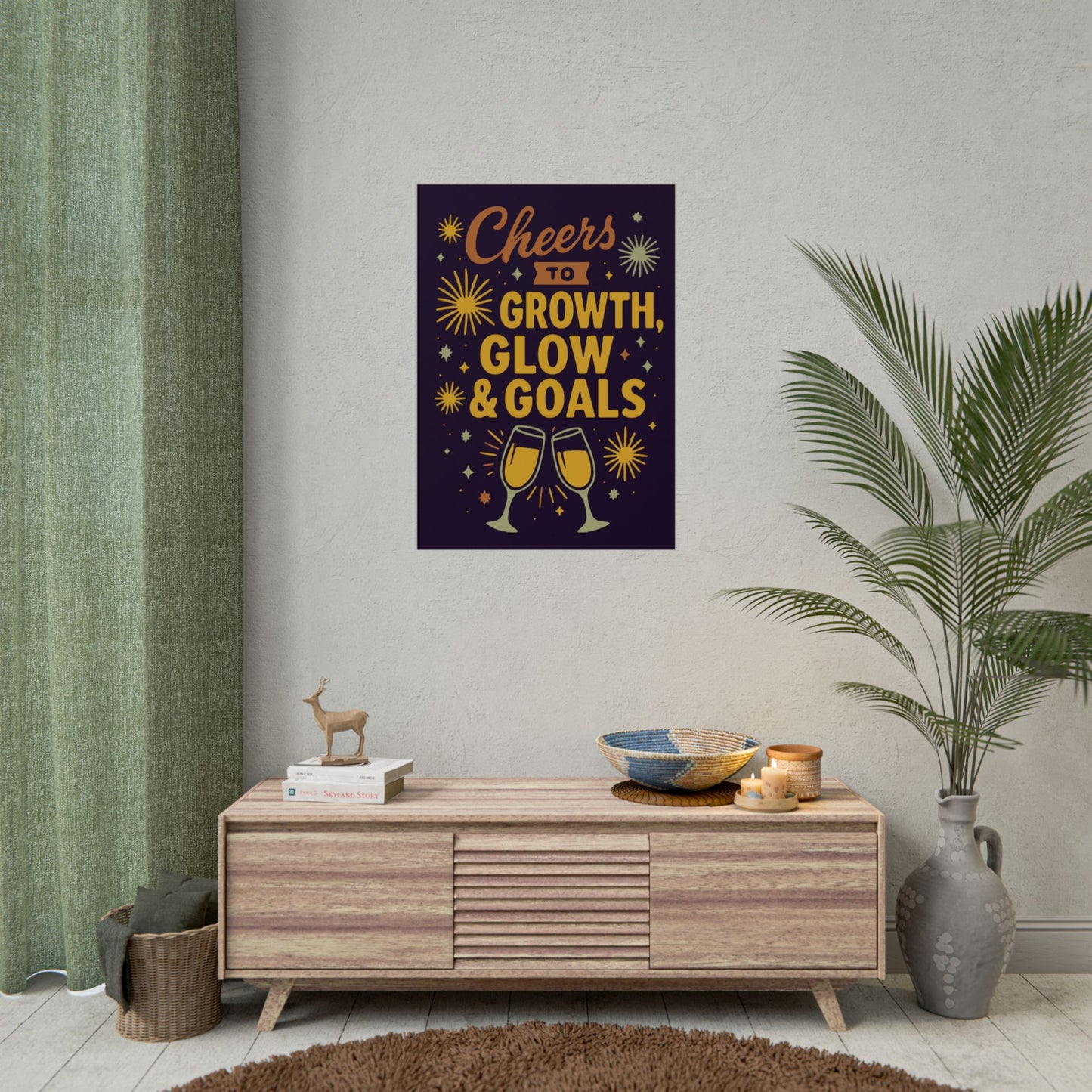 Celebratory Motivational Poster, Cheers to Growth Glow & Goals Print, Inspirational Wall Art, Goal Setting Motivation Decor, New Year Vibes