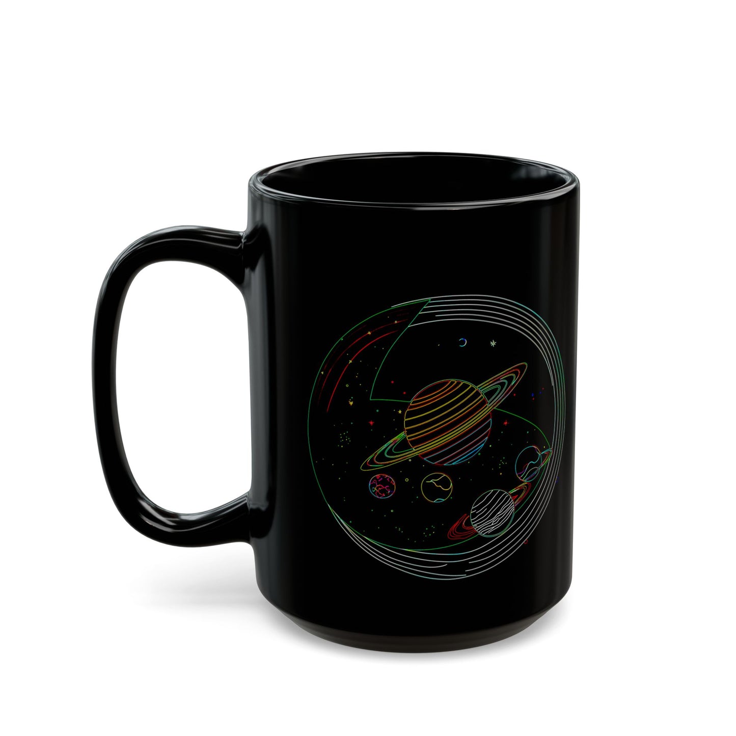 Cosmic Design Black Mug, Galactic Ceramic Coffee Cup for Space Lovers, Unique Gift for Astronomers, Birthday, Science Enthusiasts