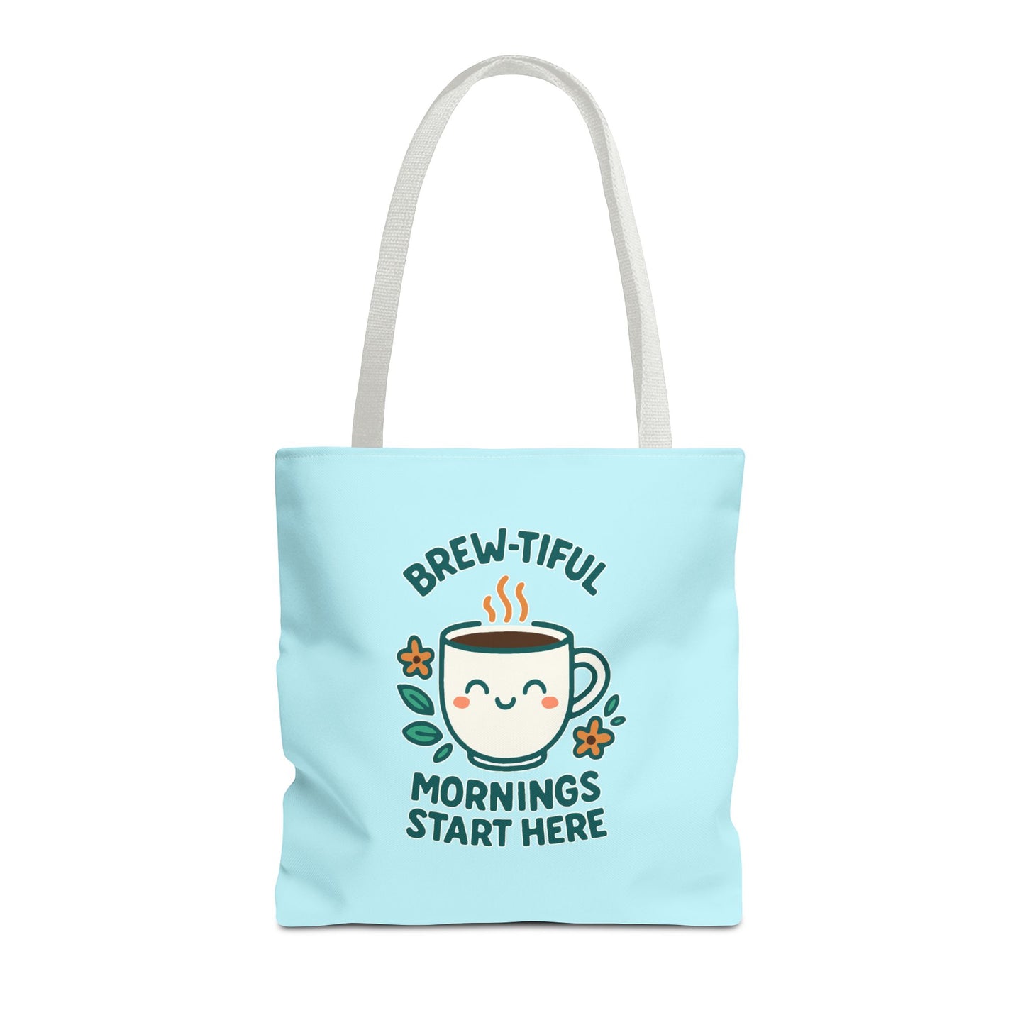 Brew-tiful Mornings Tote Bag, Cute Coffee Lover Gift, Reusable Grocery Bag, Spring Picnic Essentials, Motivational Quote Tote