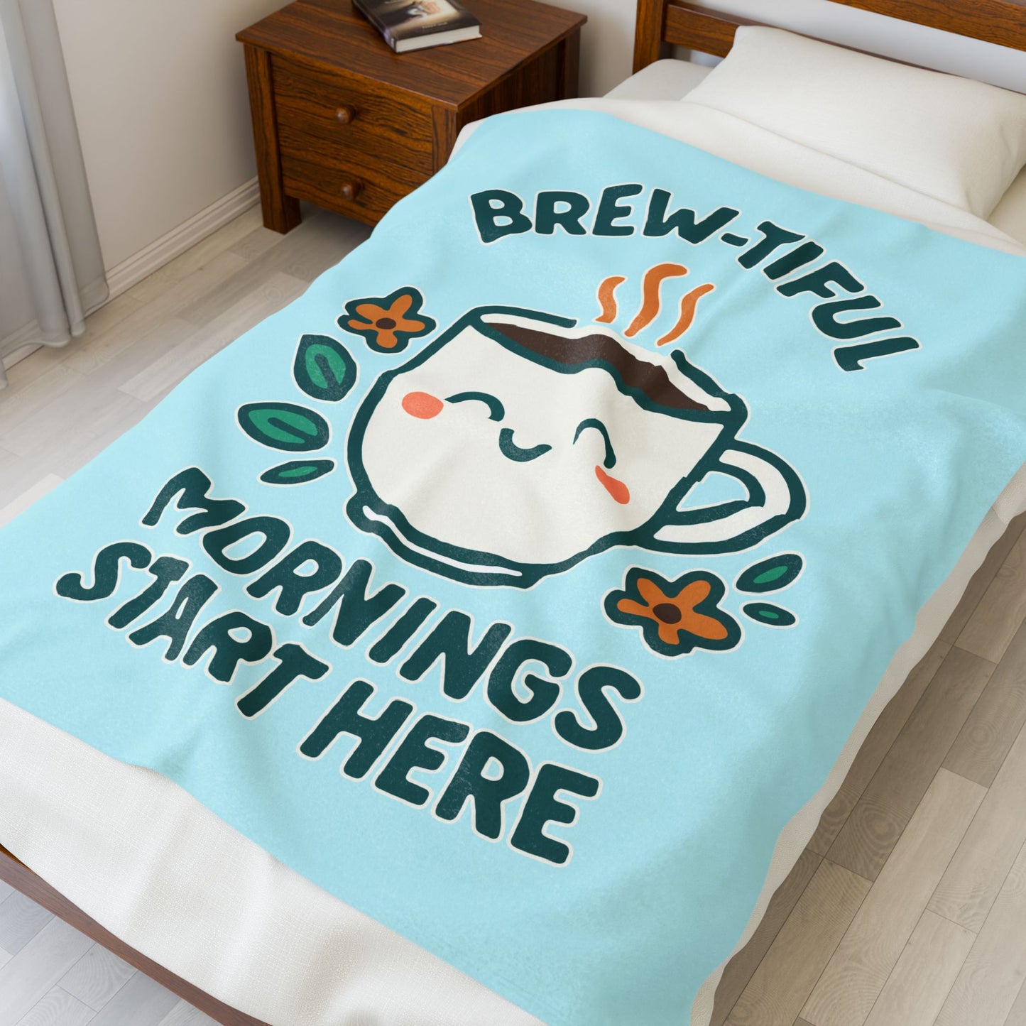 Brew-tiful Mornings Plush Blanket, Cozy Throw for Coffee Lovers, Soft Blanket for Relaxation, Perfect Gift for Birthdays