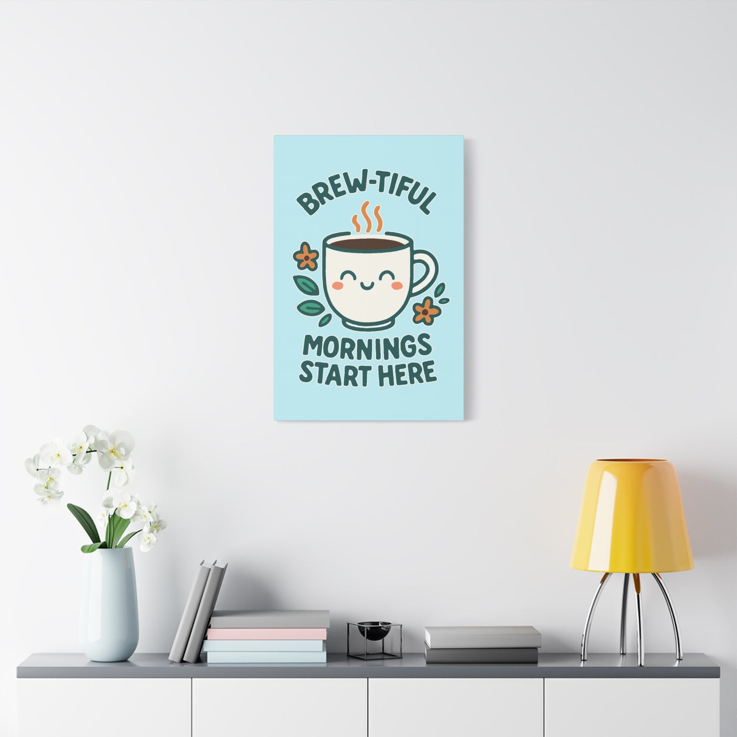 Canvas Wall Art, Brew-tiful Mornings Wall Decor, Coffee Lovers Gift, Kitchen Decoration, Cozy Home Art, Cute Canvas Print