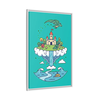 Floating Castle Dragon - Magical Fantasy Island - Framed Canvas