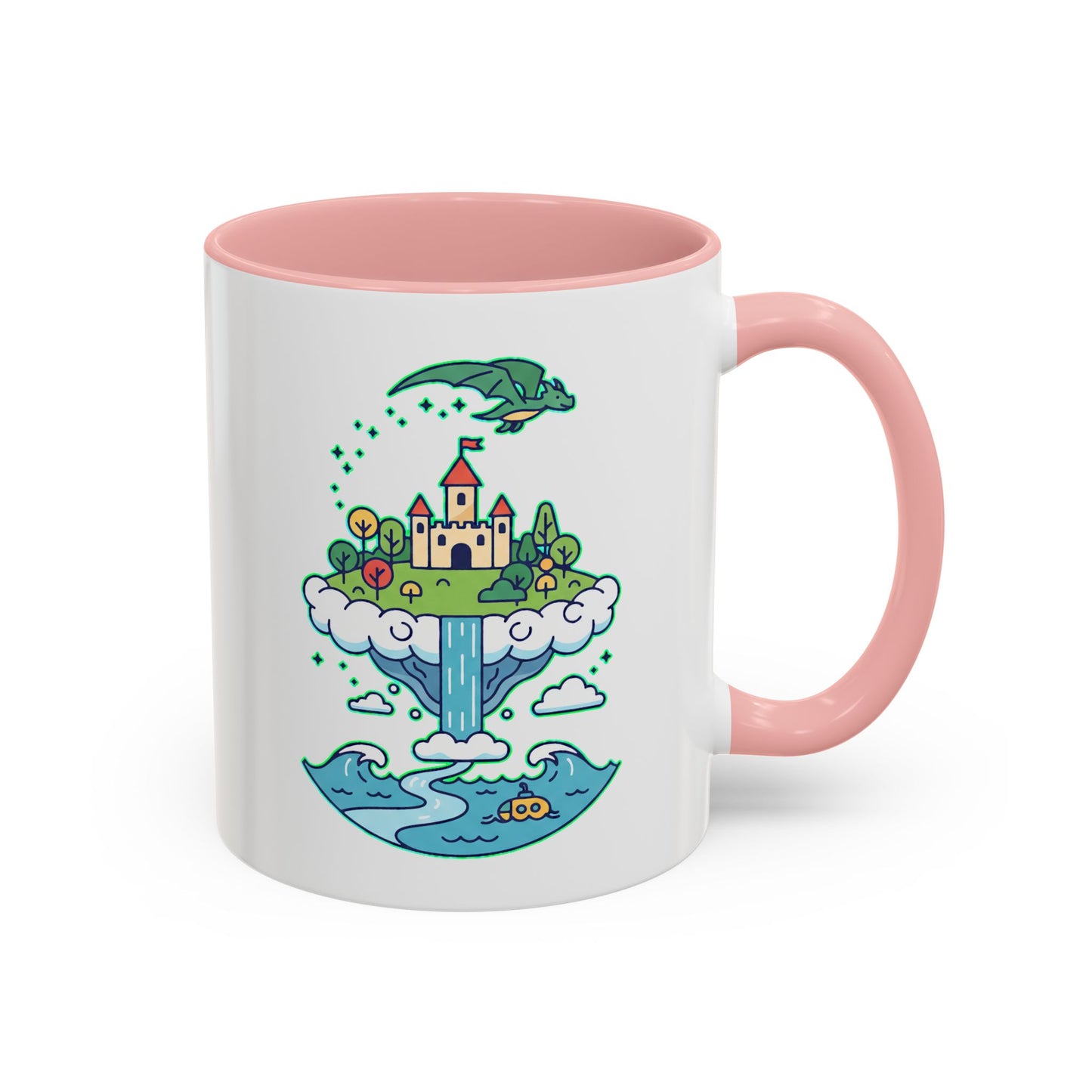 Floating Castle Dragon - Magical Fantasy Island - Color Accent Mug