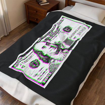 100 Dollars Bill - Green/Magenta Glitch - Plush Blanket
