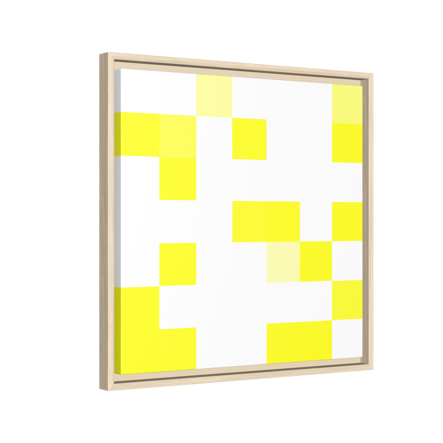 Yellow Pixel Grid - Framed Canvas