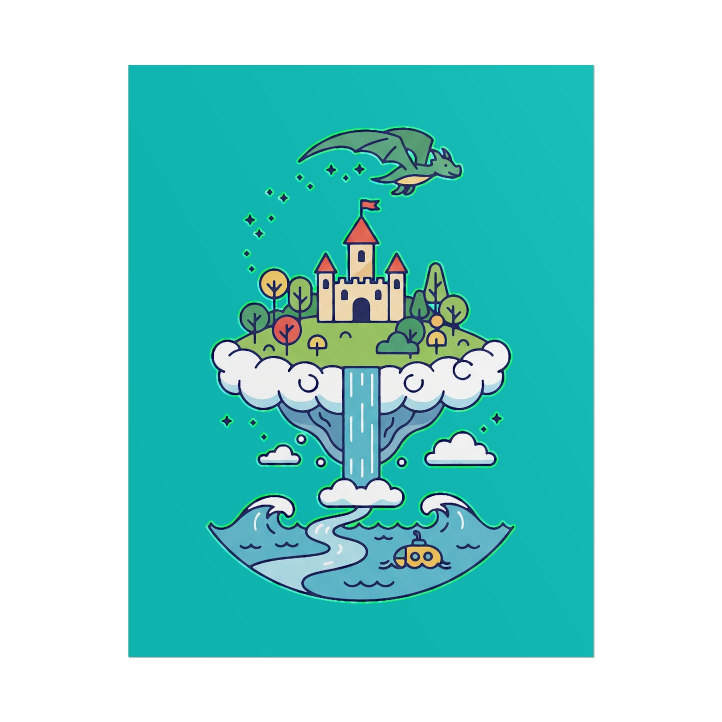 Floating Castle Dragon - Magical Fantasy Island - Poster