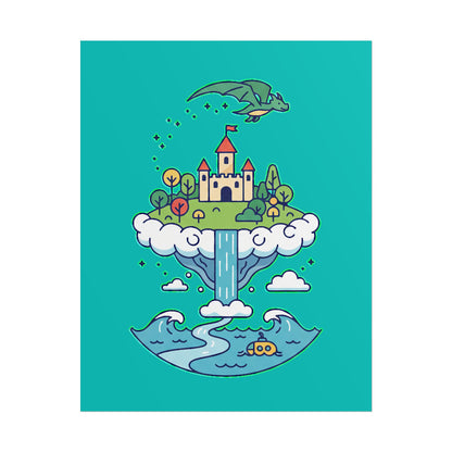 Floating Castle Dragon - Magical Fantasy Island - Poster