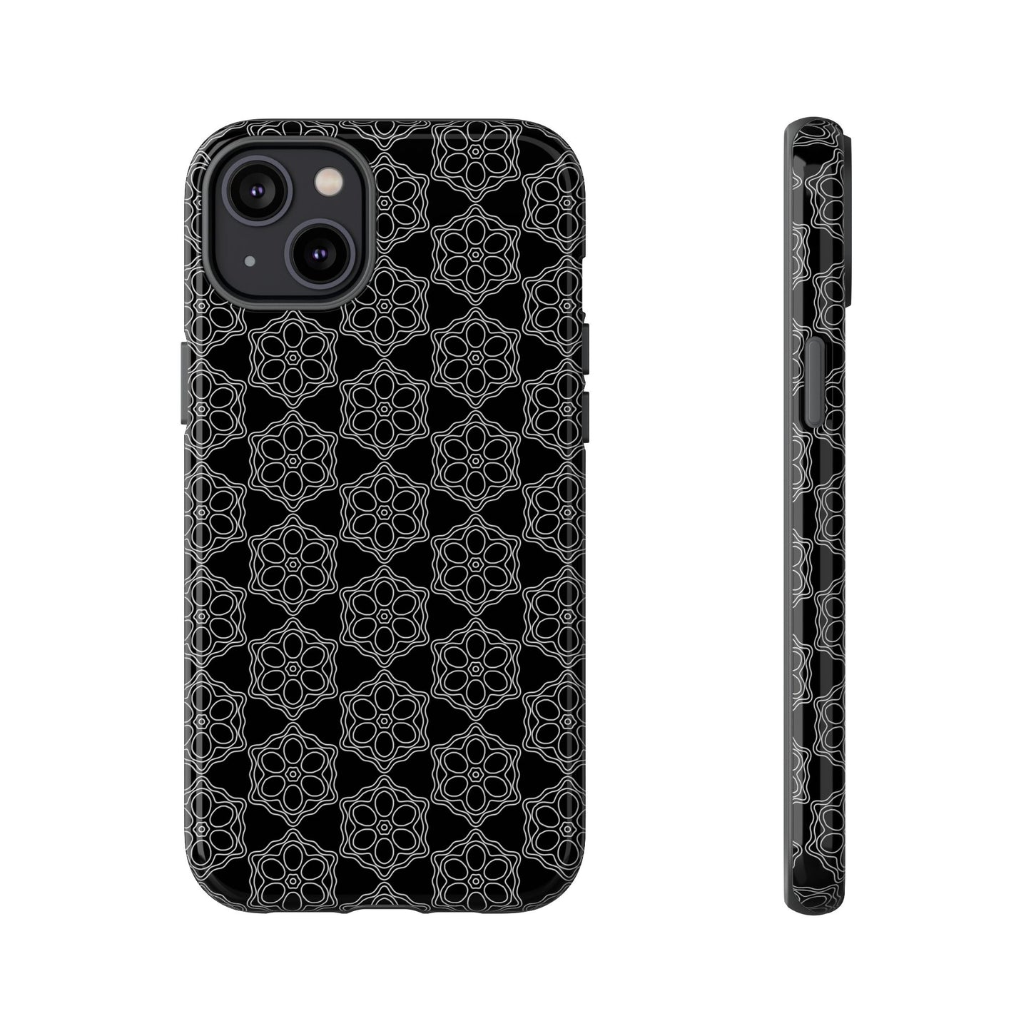 Geometric Pattern Phone Case, Dark Floral Case for Tough Protection, Stylish Smartphone Accessory, Gift for Tech Lovers, Trendy Mobile Cover