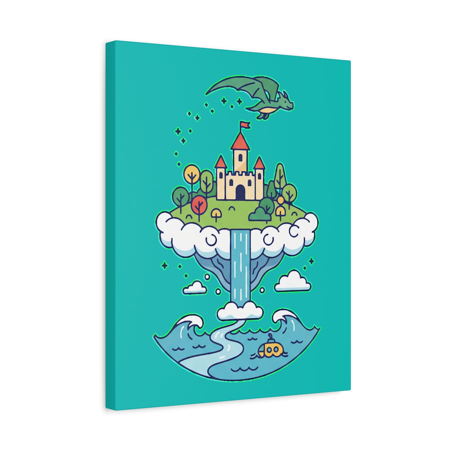 Floating Castle Dragon - Magical Fantasy Island - Canvas
