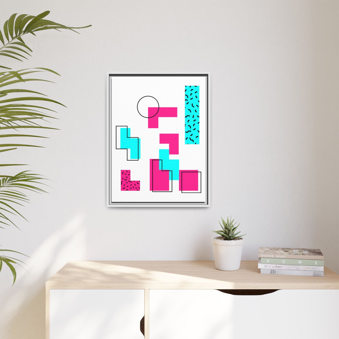 Retro Geometric Vibes - Framed Canvas