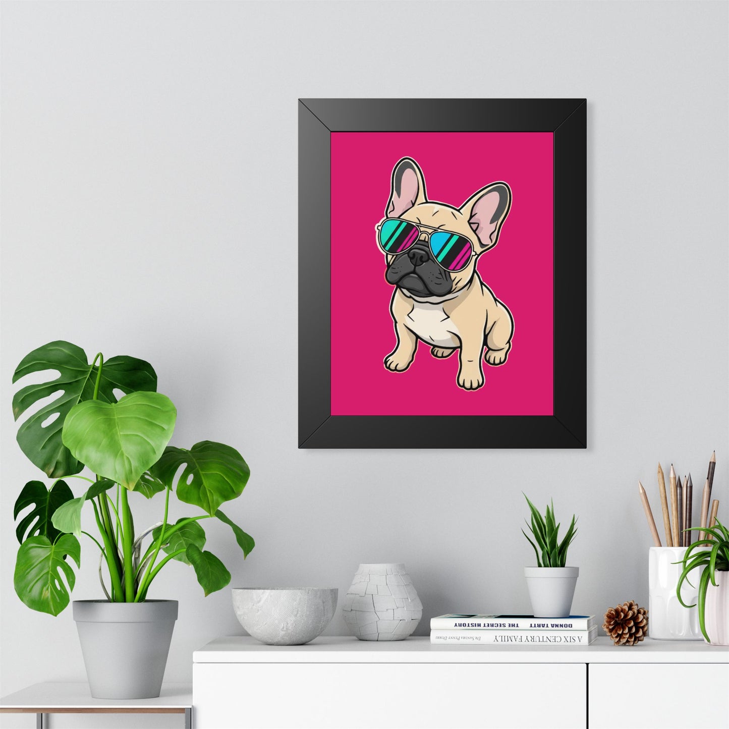 French Bulldog with Sunglasses - Framed Poster