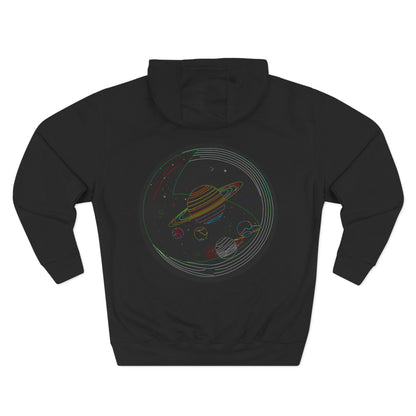 Cosmic Fleece Hoodie with Planet Design, Perfect for Space Lovers, Warm and Stylish, Great for Gifts, Casual Wear, Science-Themed Apparel