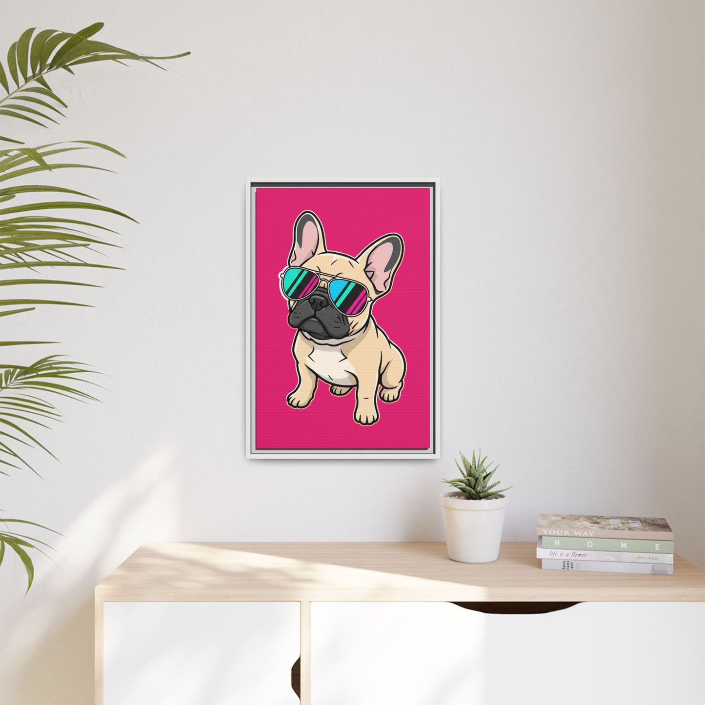 French Bulldog with Sunglasses - Framed Canvas
