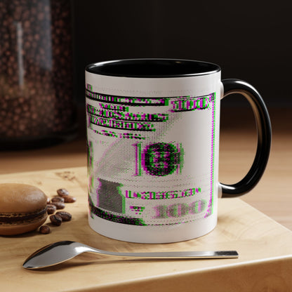 100 Dollars Bill - Green/Magenta Glitch - Color Accent Mug