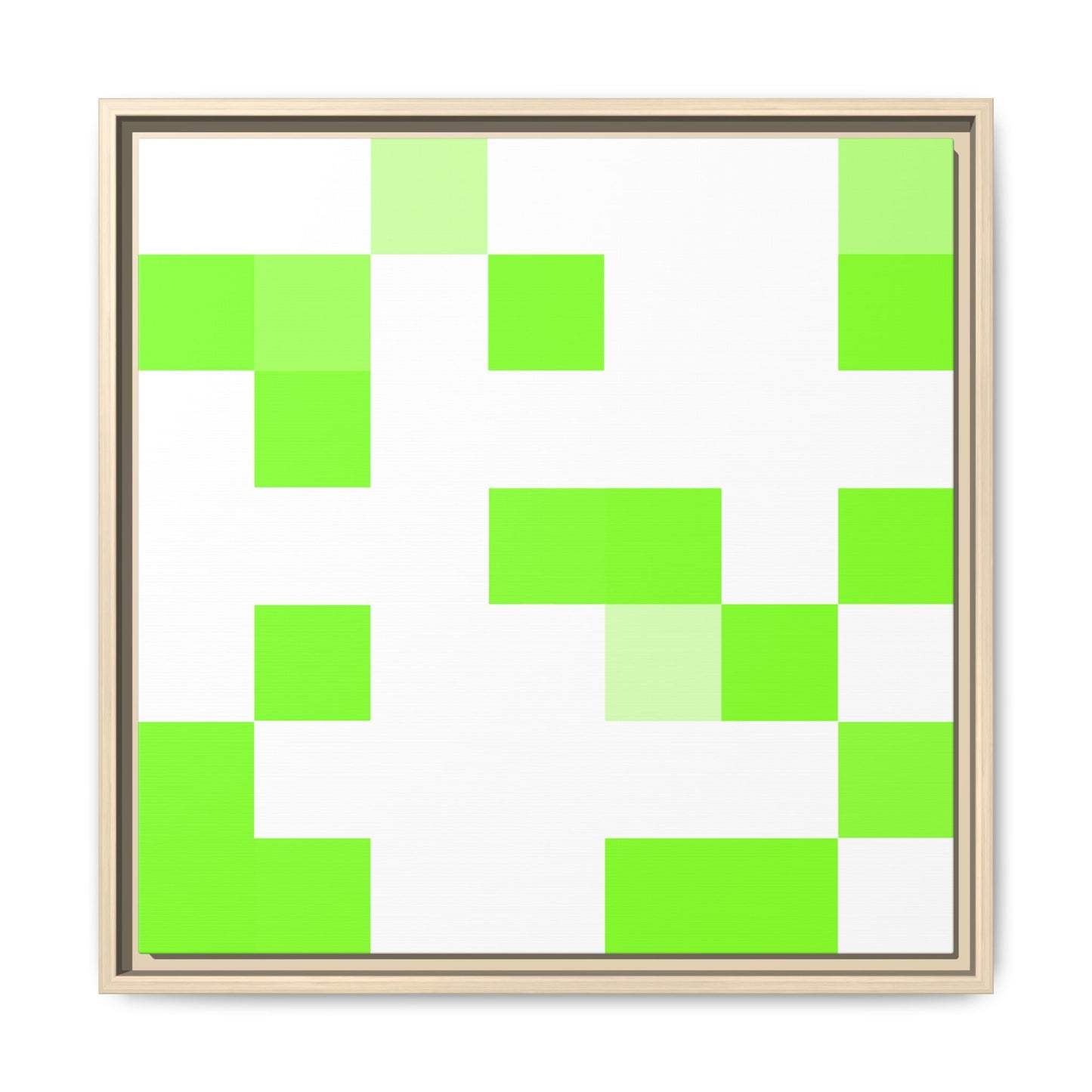 Lime Green Pixel Grid - Framed Canvas