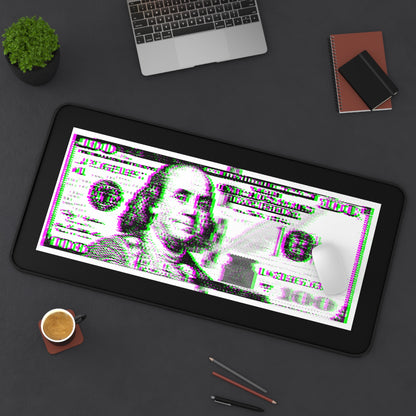 100 Dollars Bill - Green/Magenta Glitch - Desk Mat