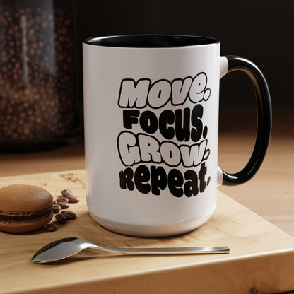 Move. Focus. Grow. Repeat. - Color Accent Mug