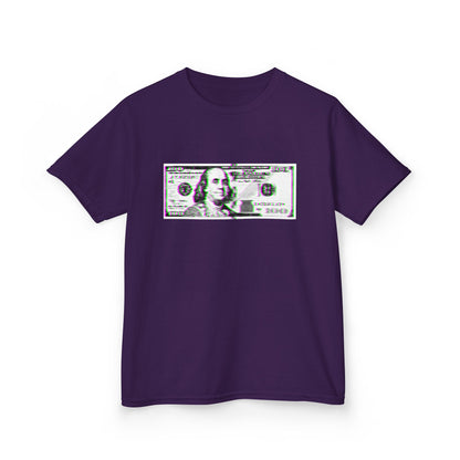 100 Dollars Bill - Green/Magenta Glitch - Kids Tee
