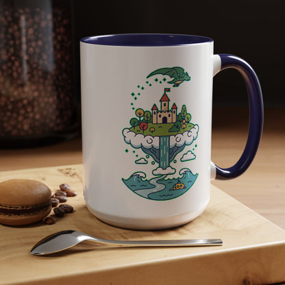 Floating Castle Dragon - Magical Fantasy Island - Color Accent Mug