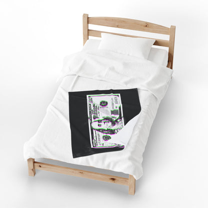 100 Dollars Bill - Green/Magenta Glitch - Plush Blanket