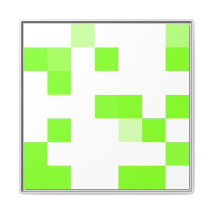Lime Green Pixel Grid - Framed Canvas