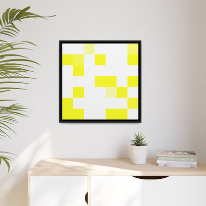 Yellow Pixel Grid - Framed Canvas