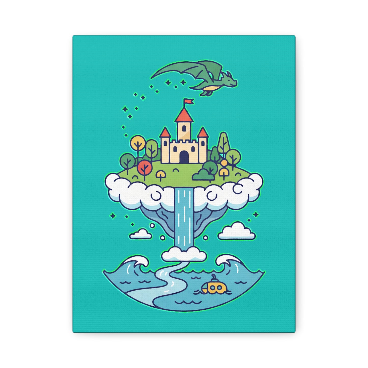 Floating Castle Dragon - Magical Fantasy Island - Canvas