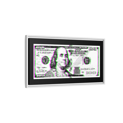100 Dollars Bill - Green/Magenta Glitch - Framed Canvas