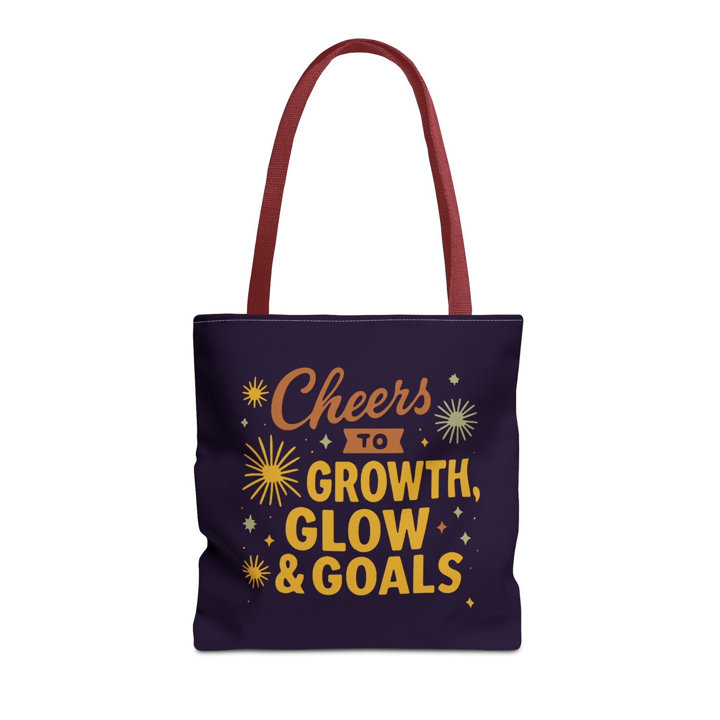 Cheers to Growth Tote Bag, Motivational Gift for Goals, Daily Use, Eco-Friendly Shopping, Inspirational Quotes, New Year's Vibes