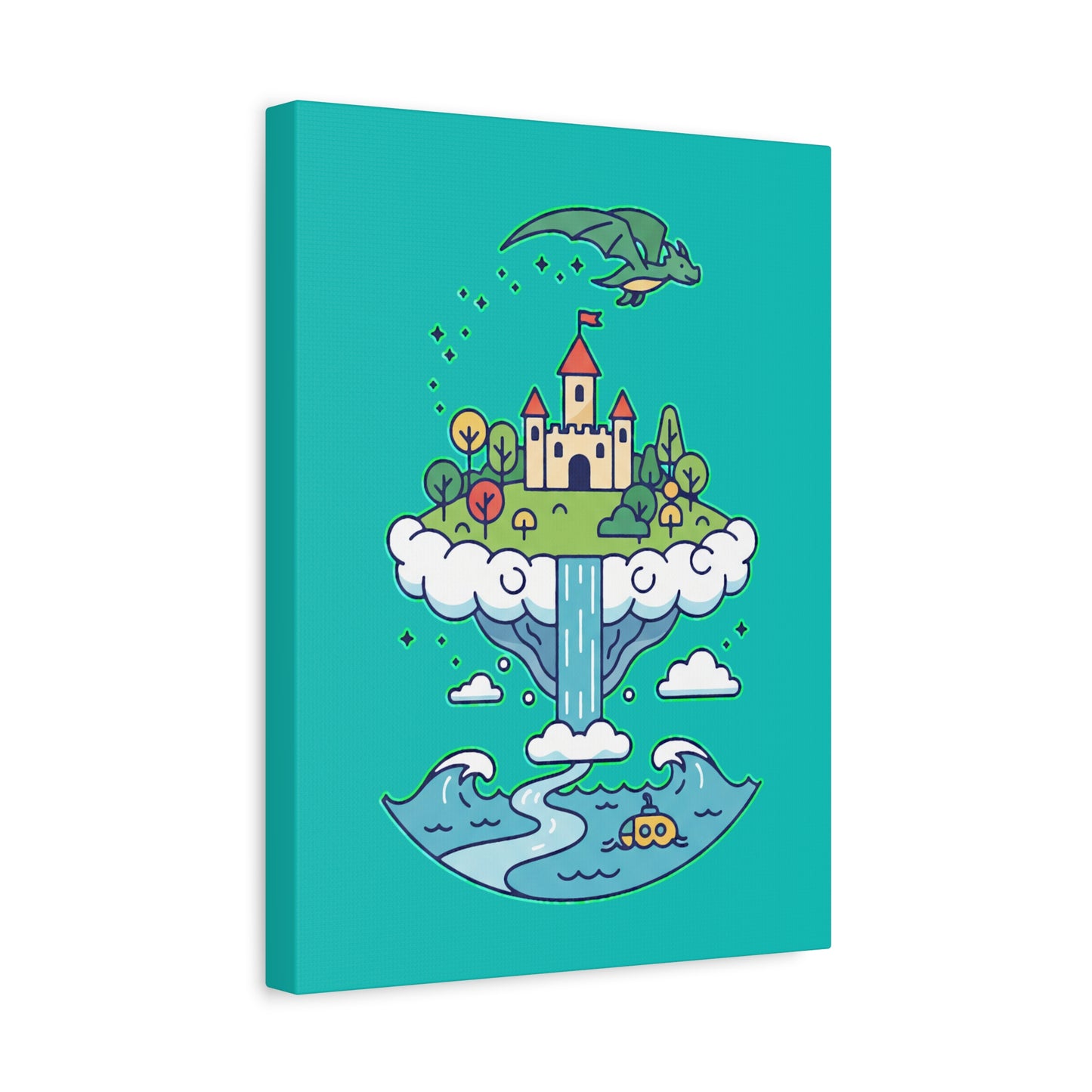 Floating Castle Dragon - Magical Fantasy Island - Canvas