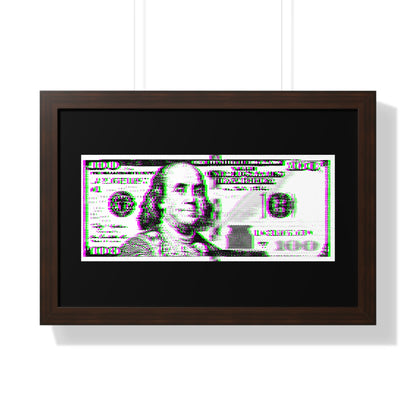 100 Dollars Bill - Green/Magenta Glitch - Framed Poster
