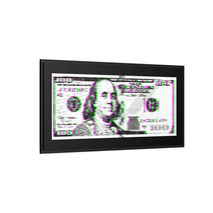 100 Dollars Bill - Green/Magenta Glitch - Framed Canvas