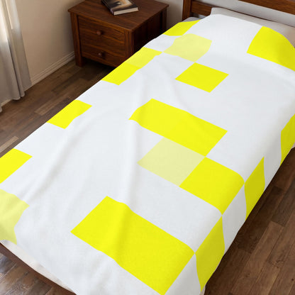 Yellow Pixel Grid - Plush Blanket
