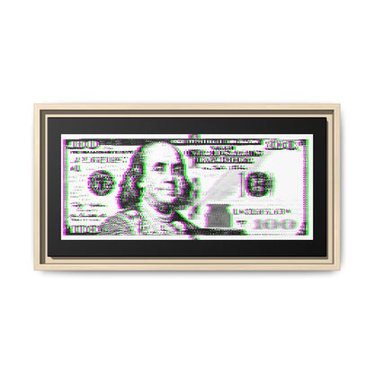 100 Dollars Bill - Green/Magenta Glitch - Framed Canvas