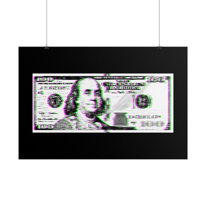 100 Dollars Bill - Green/Magenta Glitch - Poster